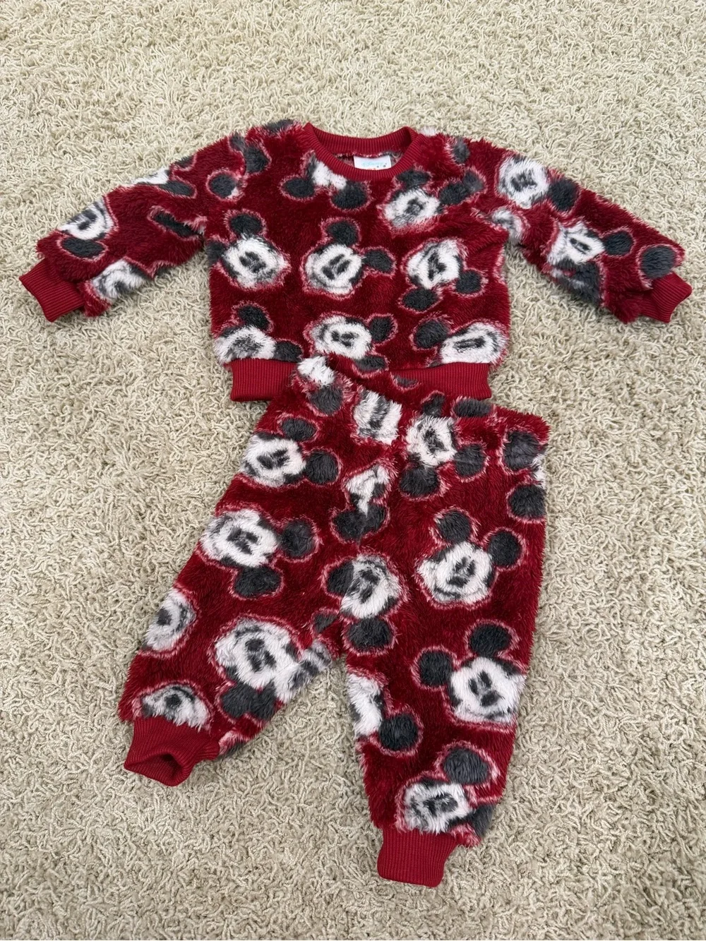 Disney Red Fuzzy Mickey Face Pajama Set